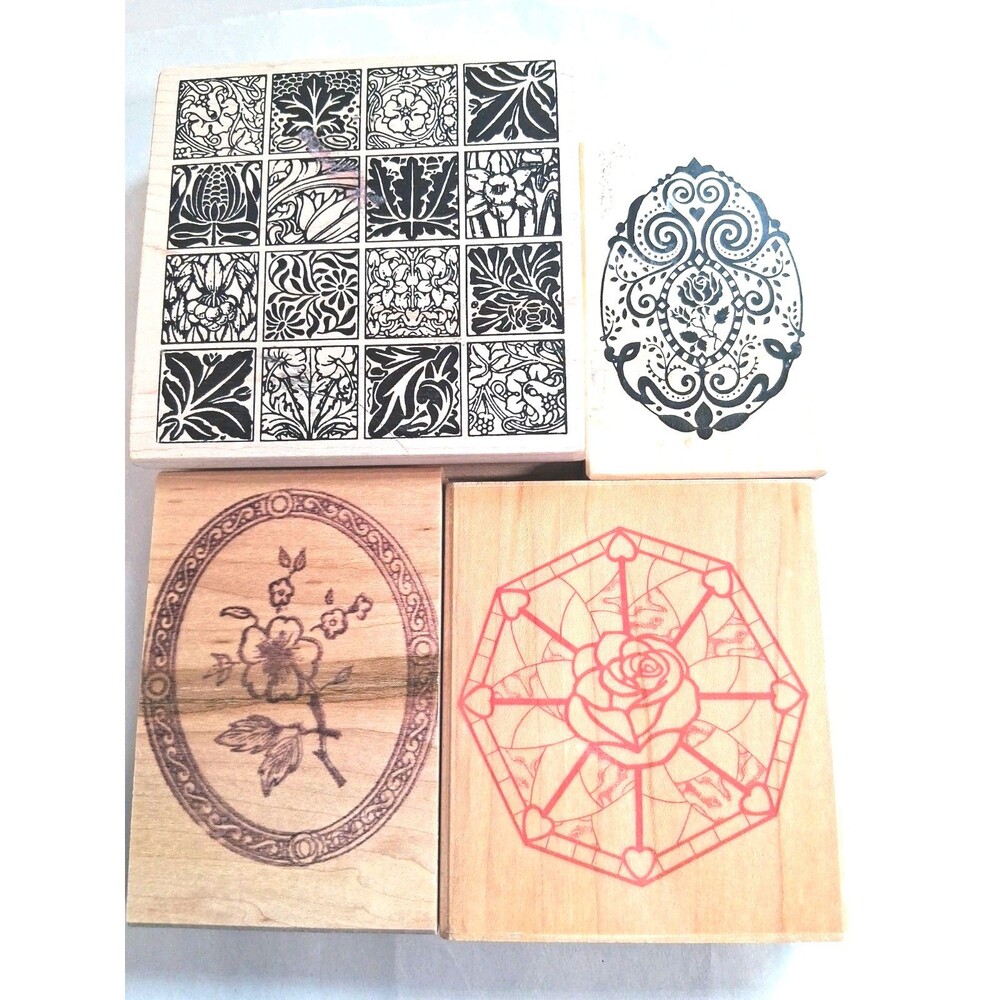 Set Of 4 Stained Glass Style Rubber Stamps Scrapbooking Crafting
